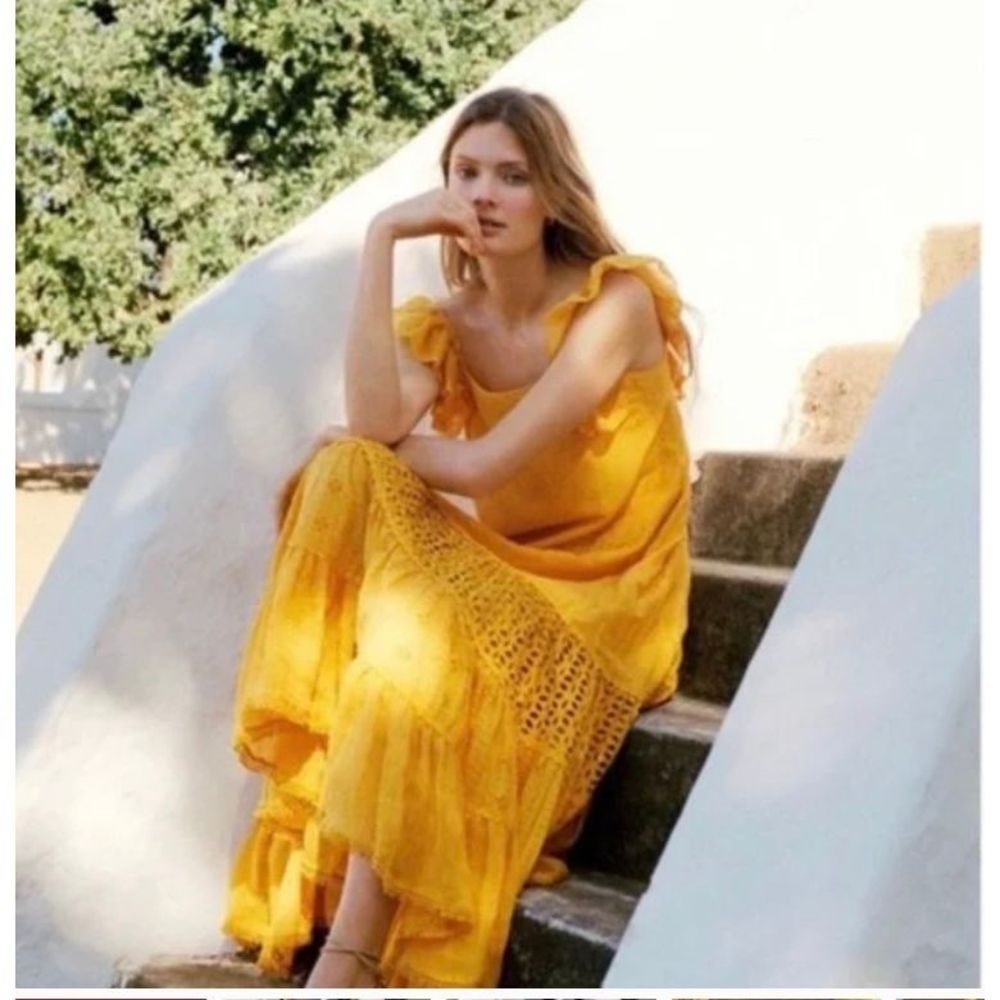 PAYAL JANE ANTHROPOLOGIE yellow maxi dress fallon cotton linen sz 8 or m
